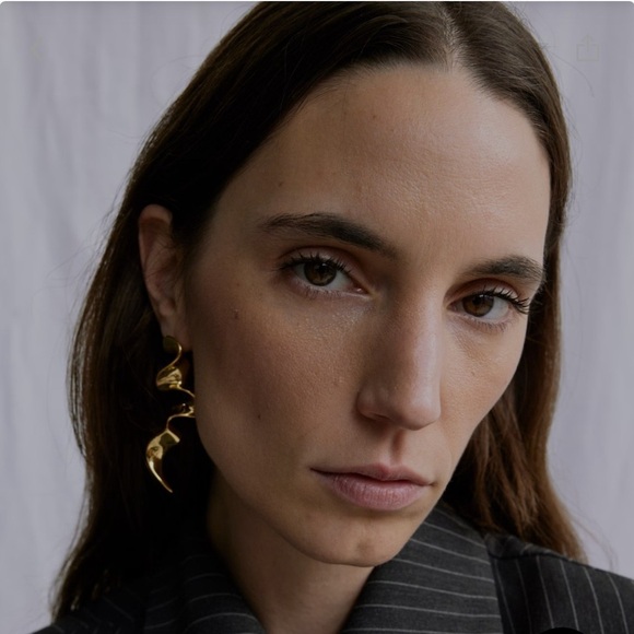 Gold Squiggle Drop Earrings - Picture 4 of 9